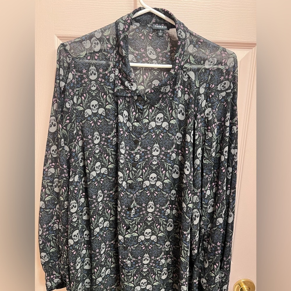 Torrid sheer spooky print long sleeve shirt